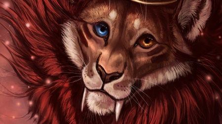 Fantasy lion - fantasy, flashw, king, blue, eyes, lion, orange