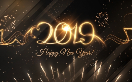 Happy New year! - black, new year, 2019, golden, card