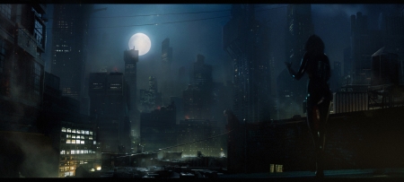 :-) - moon, building, night, martin bergquist, fantasy, dark, luminos, city, luna