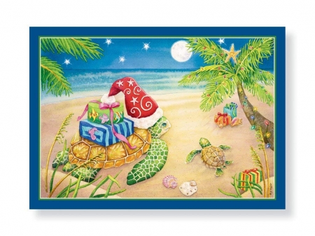 Christmas Turtle - christmas, turtle, beach, sea, card