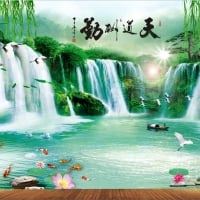 Oriental Waterfall Mural