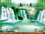 Oriental Waterfall Mural