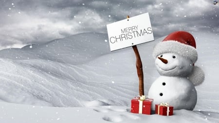 Holiday Greetings . . - sign, gifts, holidays, snowman, christmas