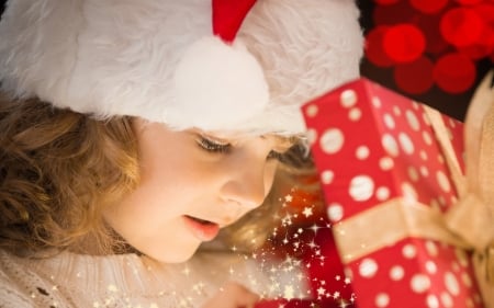 Little Girl - bokeh, holiday, gifts, new year