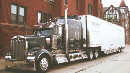 Kenworth W900 - building, truck, rig, kenworth, trailer