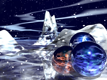 WINTER NIGHT CHRISTMAS - christmas, winter, ornaments, snow, 3d, orbs