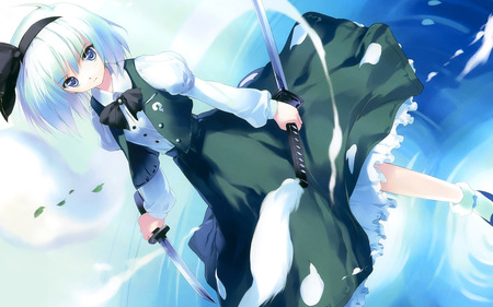 Youmu - anime, touhou, half human half ghost, konpaku youmu, swordsmanship