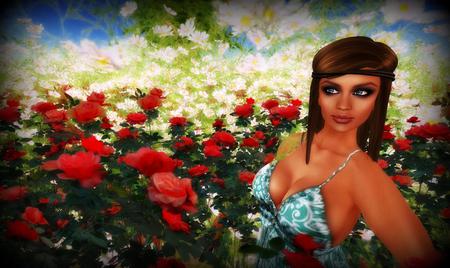 Flowers - sky, lady, fantasy, flowers, abstract