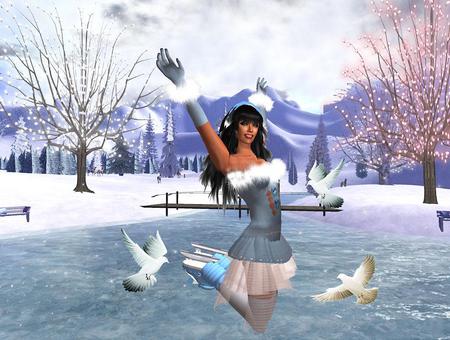 Doves - abstract, fantasy, winter, lady, snow, doves