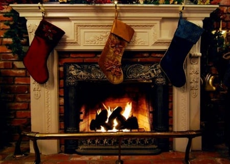 Waiting For Santa - magic, evening, room, light, interior, holiday, fireplace, fire, merry christmas, xmas, living room, winter, beautiful, beauty, colors, lovely, christmas, colorful, santa