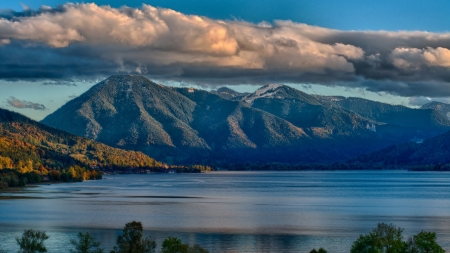 Blue Lake - Mountains, Water, Nature, Blue sky, Clouds, Landscape