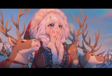 :-) - karesuki, christmas, manga, anime, craciun, girl, reindeer, horns