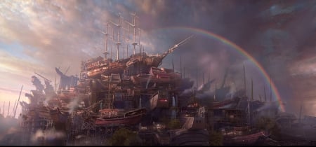 :-) - rainbow, ship, vara, luminos, summer, rowena wang, fantasy, boat