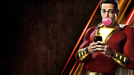 shazam - bubble gum, shazam, phone, man, superhero