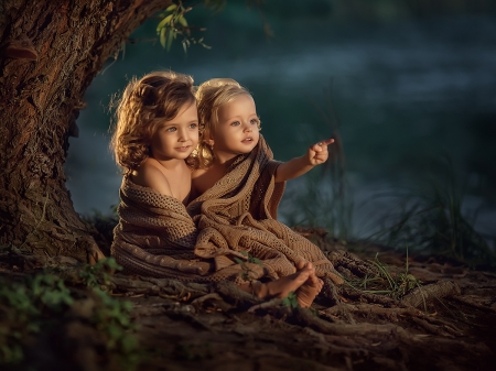 Little Girls - girls, joy, sunset, photograph, playing