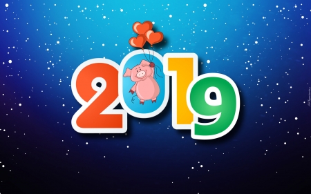 Happy New Year! - piglet, 2019, new year, hearts