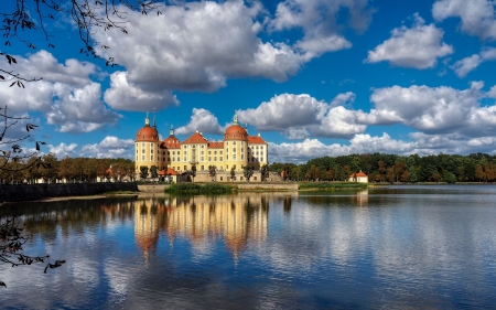 Moritzburg Castle, Germany - germany, water, reflection, clouds, castle