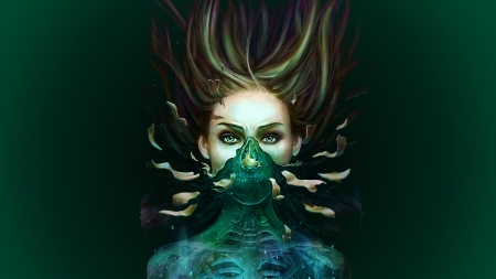 Slash Skeleton - skeleton, woman, green, dark