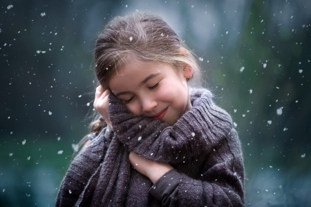 Little Girl - girl, portrait, snow, winter, smile