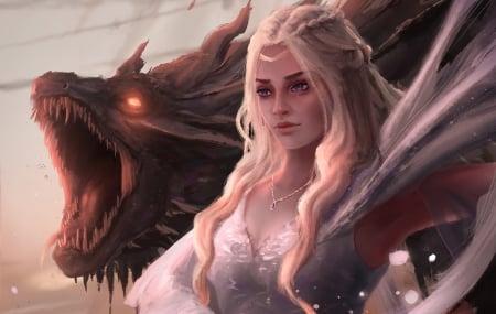 Daenerys - game of thrones, fantasy, dragon, mother, art, daenerys targaryen, gavin wynford, luminos