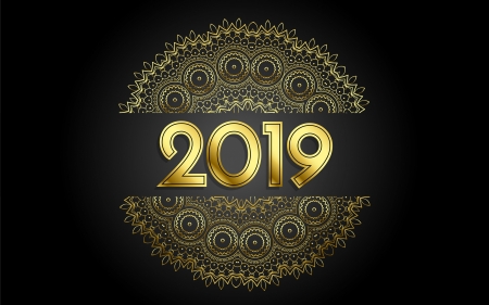 Happy New Year! - black, new year, 2019, golden, card