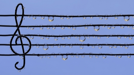 :-) - sky, water drops, black, musical note, blue