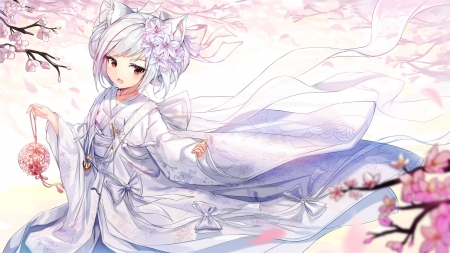 :-) - girl, wind, spring, pdxen, pink, anime, kimono, flower, manga