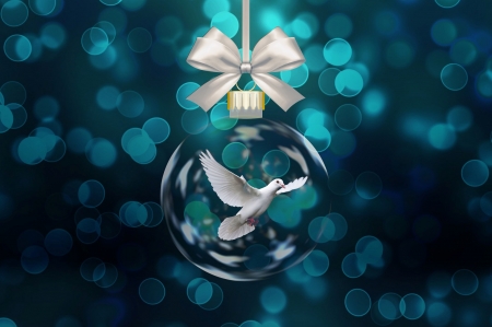 Merry Christmas and Happy New year! - bokeh, craciun, dove, peace, christmas, bird, white, blue, card