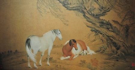 Horses - chinese painting, art, horse, couple, pictura