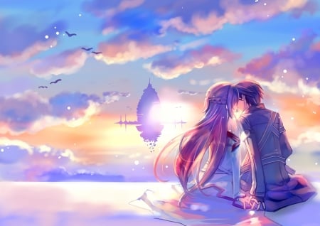 Kirito & Asuna Kiss - anime, asuna, sword art online, aincrad, kiss, kirito, SAO