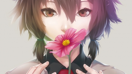 Random Anime Girl - girl, anime, flower, brown haired