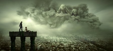 :-) - cloud, face, fantasy, storm, view, girl, couple