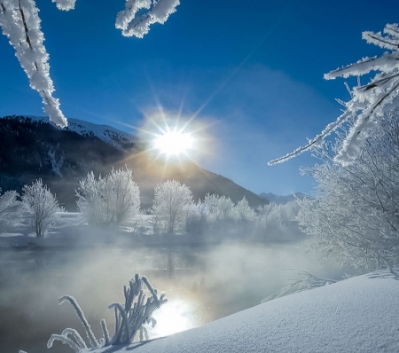 Morning sunrise - winter, cold, snow, sun