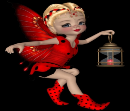 Ladybug Fairy - ladybug, candle, red, fairy, black