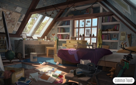 Attic Room - attic, room, anime, interior