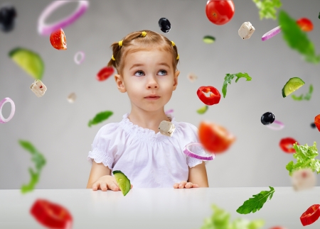 Little Girl - surprise, vegetables, girl, tomatoes