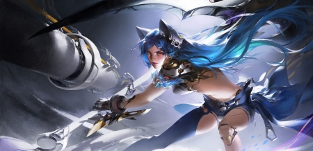 Catgirl - lao wang, fantasy, blue, catgirl, luminos