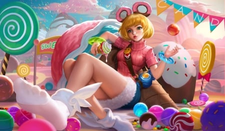 Fantasy girl - cookie, pink, sweet, candy, ice cream, girl, fantasy, hkaa, luminos