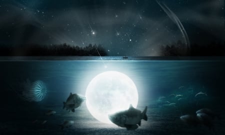 :) - moon, vara, water, summer, fantasy, alena 48, underwater, blue, fish, luna