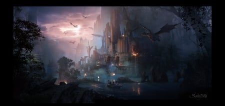 Fantasy - fantasy, world, sandy datta, dragon, castle, luminos