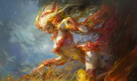 Blossom Fairy - woman, girl, wallpaper, fantasy, art, pretty, blossom, digital, fairy