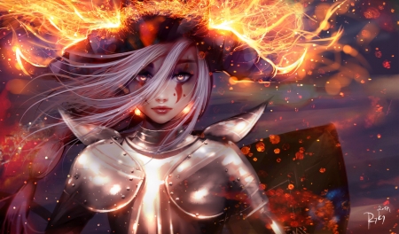 Zodiac ~ Capricorn - fantasy, capricorn, ryky, fire, girl, face, zodiac, luminos