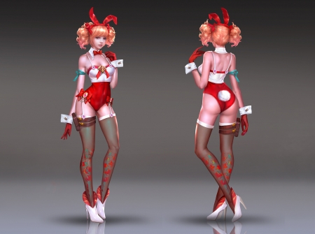 Bunny girl - red, fantasy, ears, ares, luminos, girl, bunny