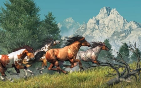 Wild horses - fantasy, running, horse, deskridge, wild