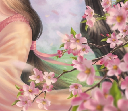 Cherry blossom - fantasy, cherry blossom, sakura, spring, crystal rain, flower, petals, pink