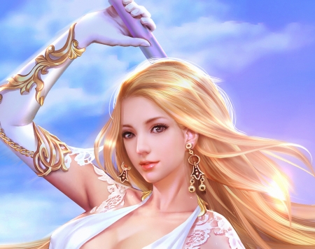 Fantasy girl - blond, fantasy, ares, luminos, girl, frumusete