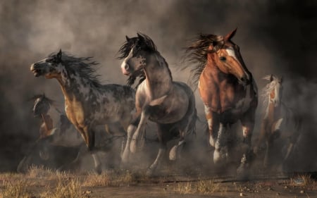 Galloping mustangs - horse, animal, fantasy, deskridge, galloping, mustang, running