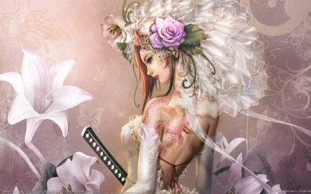 Lily - girl, fantasy, white, lily