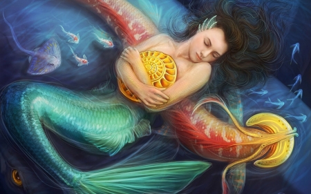 Beautiful Mermaid - fantasy, mermaid, digital, koi, arts