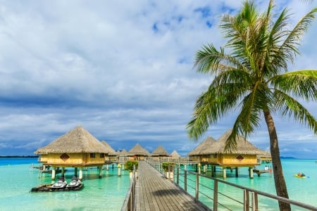 Tropical Island - Resorts, Vacation, Boats, Palm trees